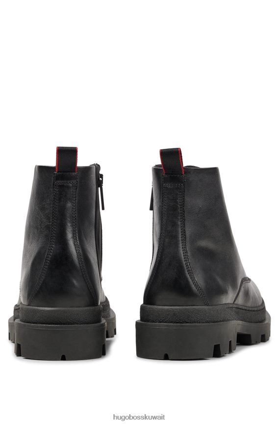 4TFNJN4953 أسود Hugo Boss حذاء هوغو أسود من الجلد الناعم مع نعل مطاطي مكتنز