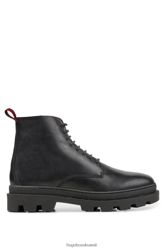 4TFNJN4953 أسود Hugo Boss حذاء هوغو أسود من الجلد الناعم مع نعل مطاطي مكتنز