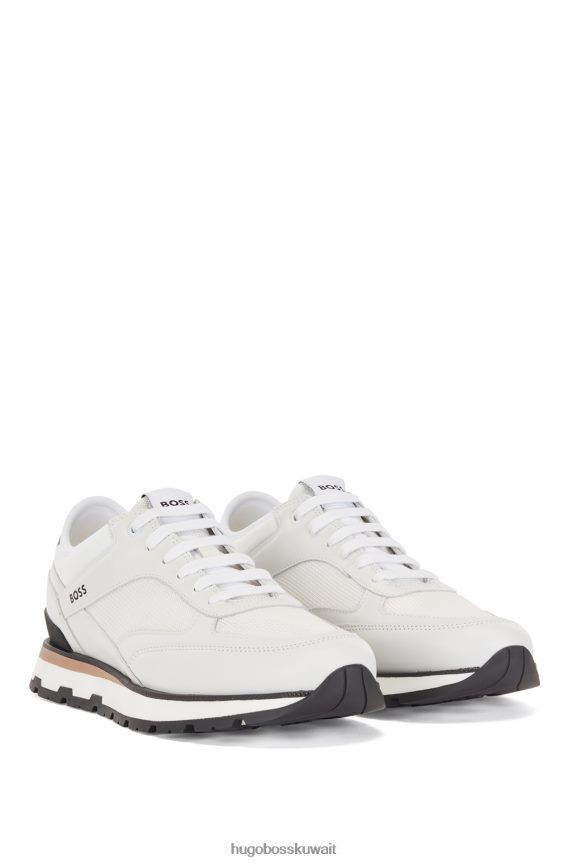 4TFNJN4954 أبيض Hugo Boss حذاء رياضي هوغو أبيض إيطالي الصنع من الجلد والنايلون المنظم