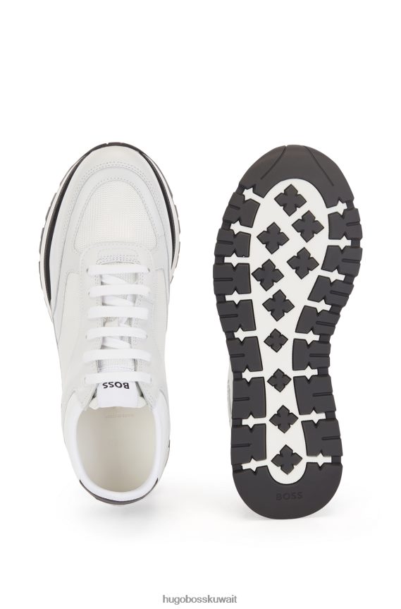 4TFNJN4954 أبيض Hugo Boss حذاء رياضي هوغو أبيض إيطالي الصنع من الجلد والنايلون المنظم