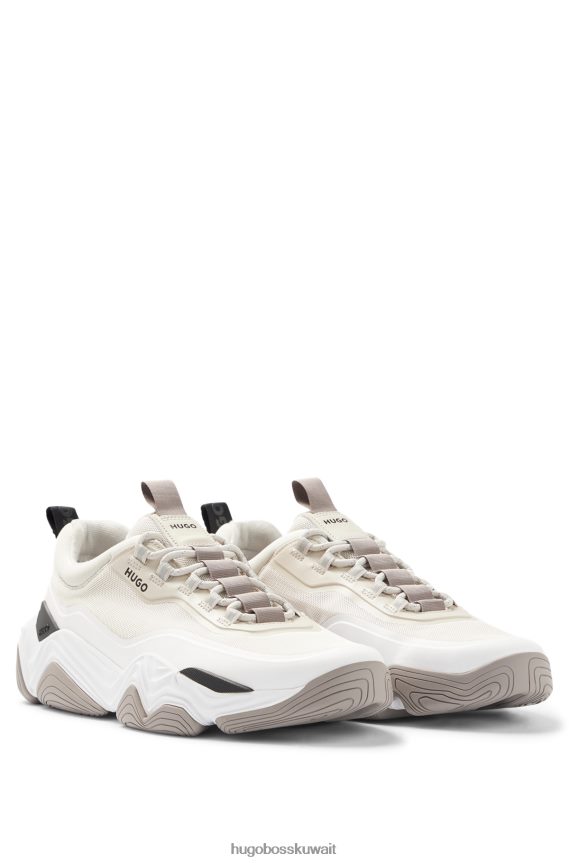 4TFNJN4959 أبيض Hugo Boss حذاء رياضي هجين باللون الأبيض مع تفاصيل شبكية ومربوطة حرارياً من هوغو