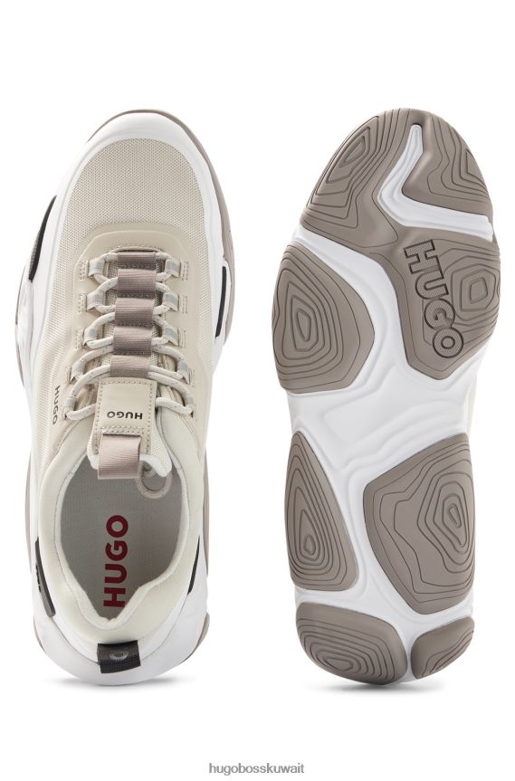 4TFNJN4959 أبيض Hugo Boss حذاء رياضي هجين باللون الأبيض مع تفاصيل شبكية ومربوطة حرارياً من هوغو