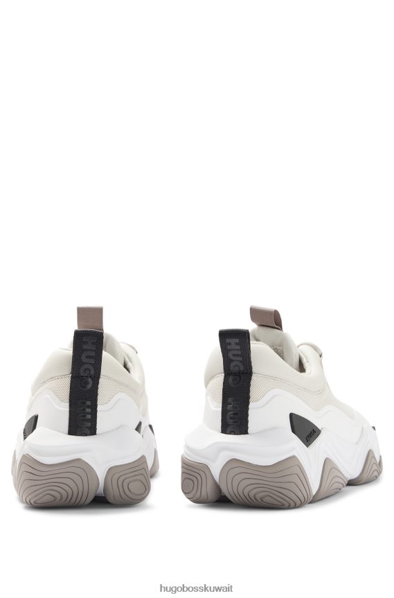 4TFNJN4959 أبيض Hugo Boss حذاء رياضي هجين باللون الأبيض مع تفاصيل شبكية ومربوطة حرارياً من هوغو