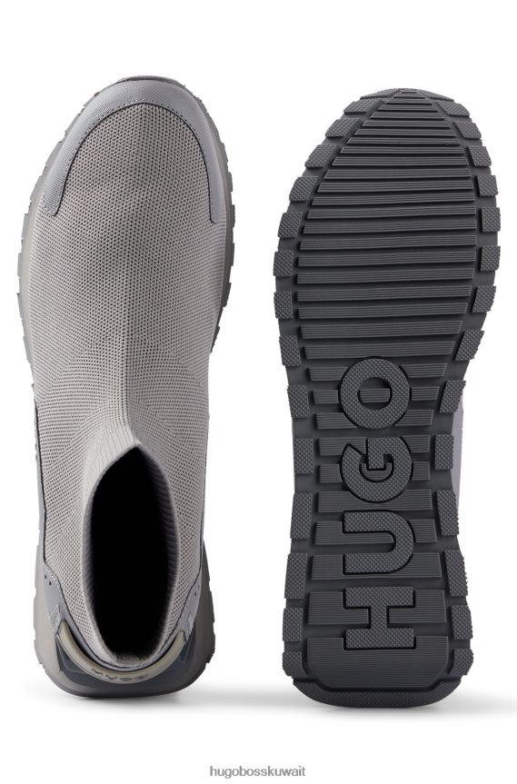 4TFNJN4960 رمادي Hugo Boss حذاء رياضي ذو جورب عالي الجودة مع حلقة شعار هوغو باللون الرمادي