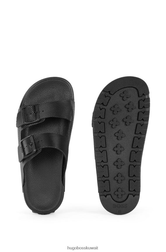 4TFNJN4962 أسود Hugo Boss صندل Hugo أسود بحزام مزدوج مع جزء علوي منظم