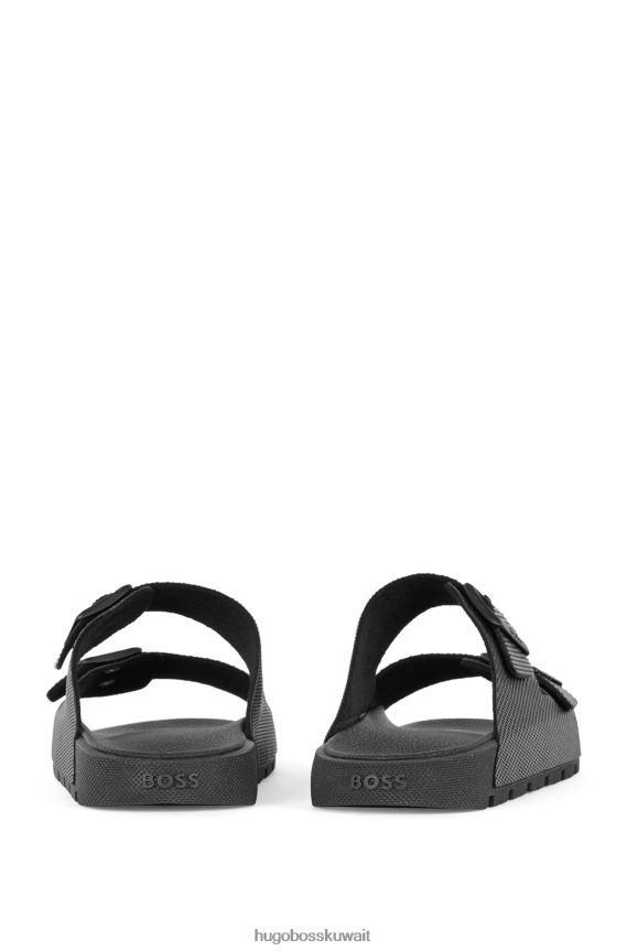 4TFNJN4962 أسود Hugo Boss صندل Hugo أسود بحزام مزدوج مع جزء علوي منظم
