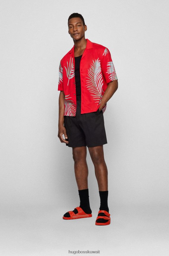 4TFNJN4963 أحمر Hugo Boss صندل هوغو بحزام مزدوج مع جزء علوي منظم باللون الأحمر