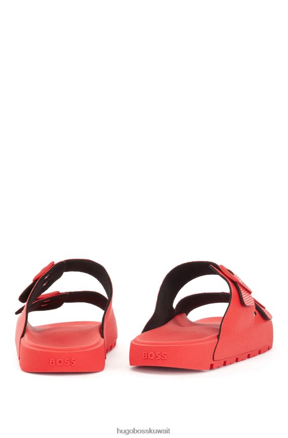 4TFNJN4963 أحمر Hugo Boss صندل هوغو بحزام مزدوج مع جزء علوي منظم باللون الأحمر