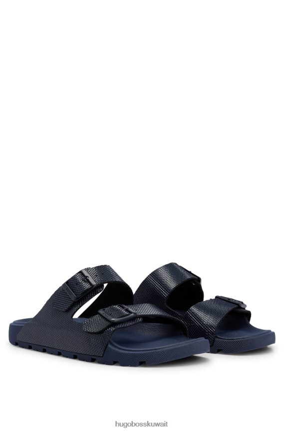 4TFNJN4964 أزرق غامق Hugo Boss صندل بحزام مزدوج مع جزء علوي منظم باللون الأزرق الداكن