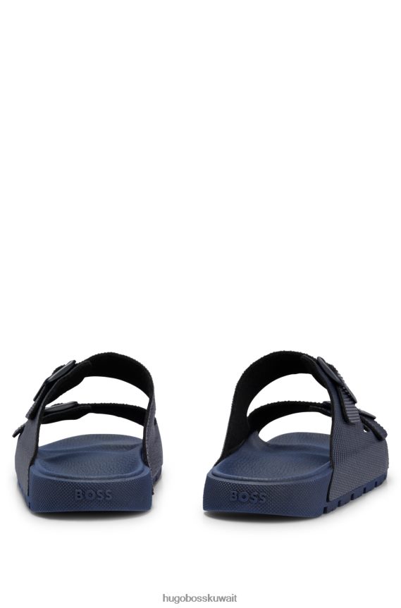 4TFNJN4964 أزرق غامق Hugo Boss صندل بحزام مزدوج مع جزء علوي منظم باللون الأزرق الداكن