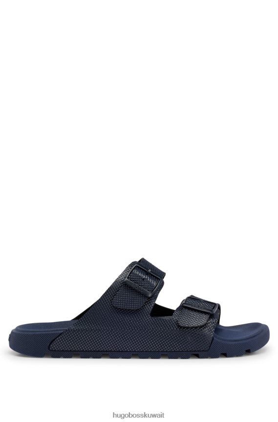 4TFNJN4964 أزرق غامق Hugo Boss صندل بحزام مزدوج مع جزء علوي منظم باللون الأزرق الداكن