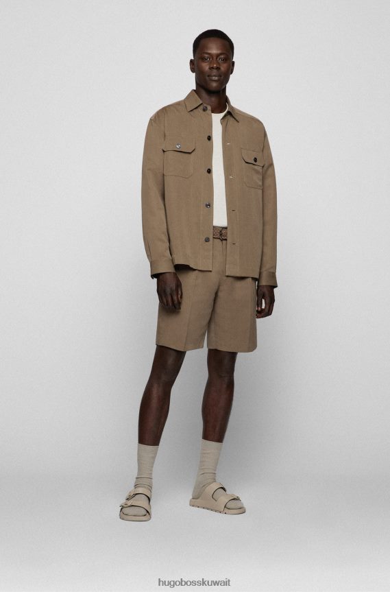 4TFNJN4966 البيج الفاتح Hugo Boss صندل بحزام مزدوج مع جزء علوي منظم من هوغو باللون البيج الفاتح