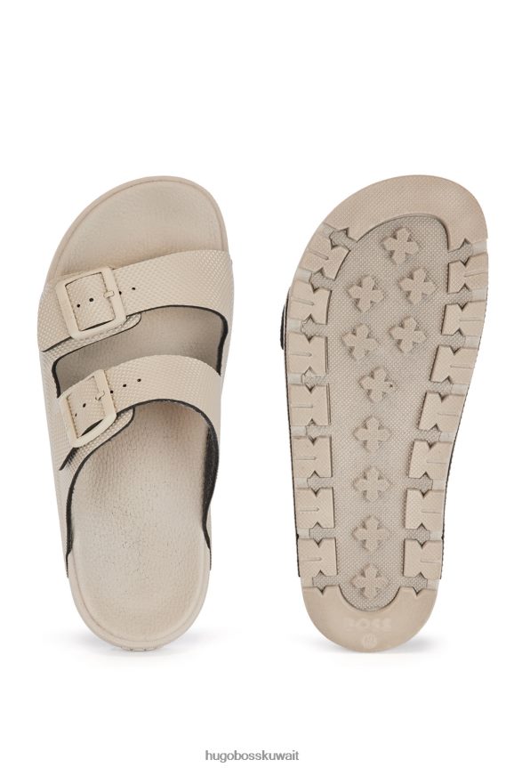 4TFNJN4966 البيج الفاتح Hugo Boss صندل بحزام مزدوج مع جزء علوي منظم من هوغو باللون البيج الفاتح