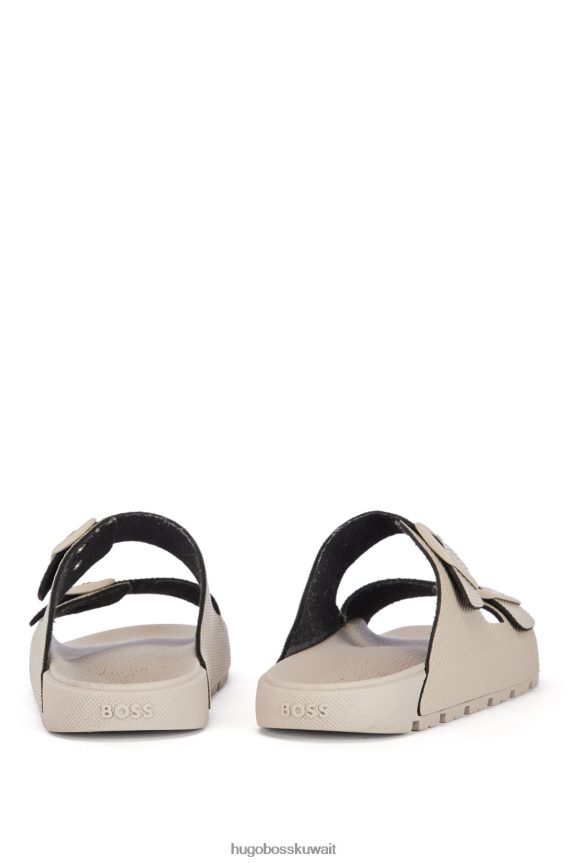 4TFNJN4966 البيج الفاتح Hugo Boss صندل بحزام مزدوج مع جزء علوي منظم من هوغو باللون البيج الفاتح