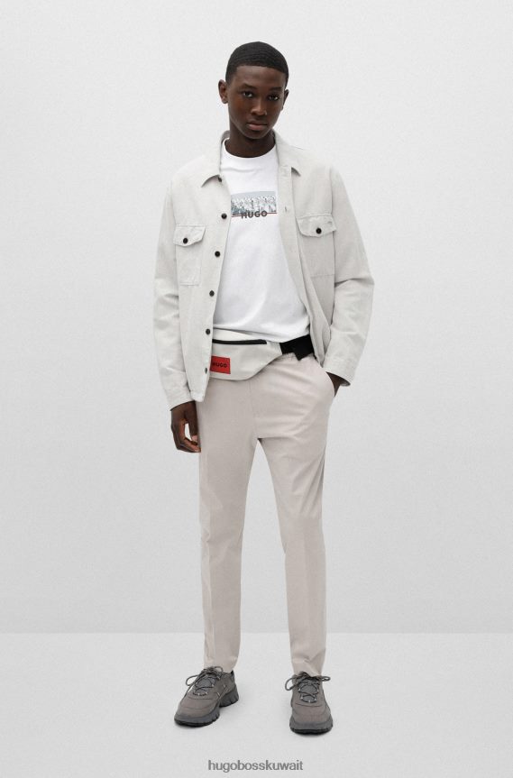 4TFNJN4968 رمادي Hugo Boss حذاء رياضي هوغو هجين باللون الرمادي مع ألياف دقيقة وشبكة رياضية