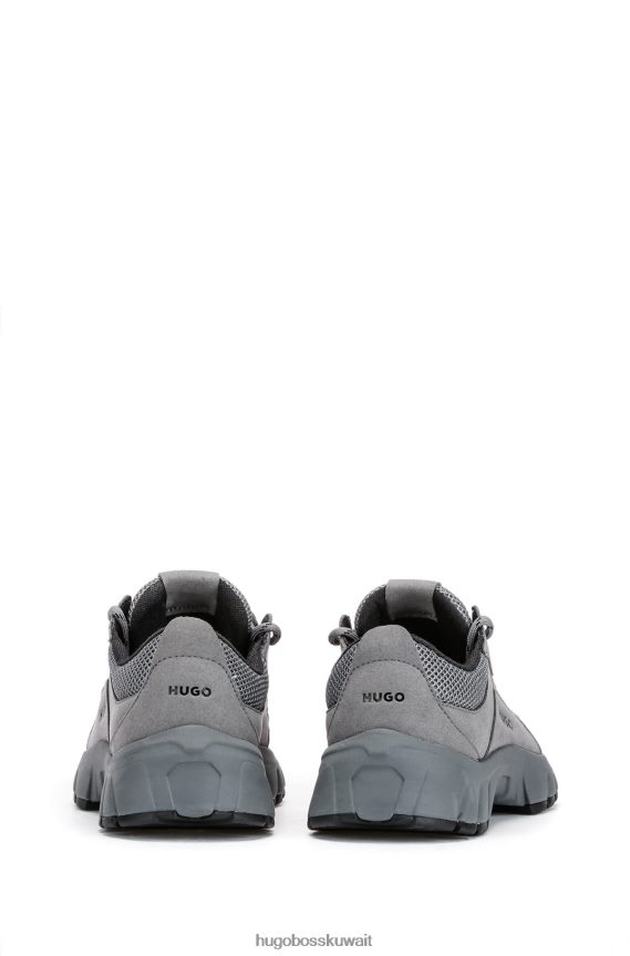 4TFNJN4968 رمادي Hugo Boss حذاء رياضي هوغو هجين باللون الرمادي مع ألياف دقيقة وشبكة رياضية