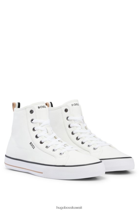 4TFNJN4969 أبيض Hugo Boss حذاء هوغو عالي الجودة من قماش القطن مع زخرفة مخططة باللون الأبيض