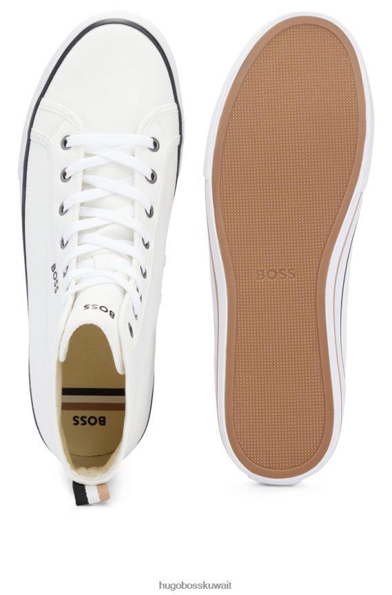 4TFNJN4969 أبيض Hugo Boss حذاء هوغو عالي الجودة من قماش القطن مع زخرفة مخططة باللون الأبيض