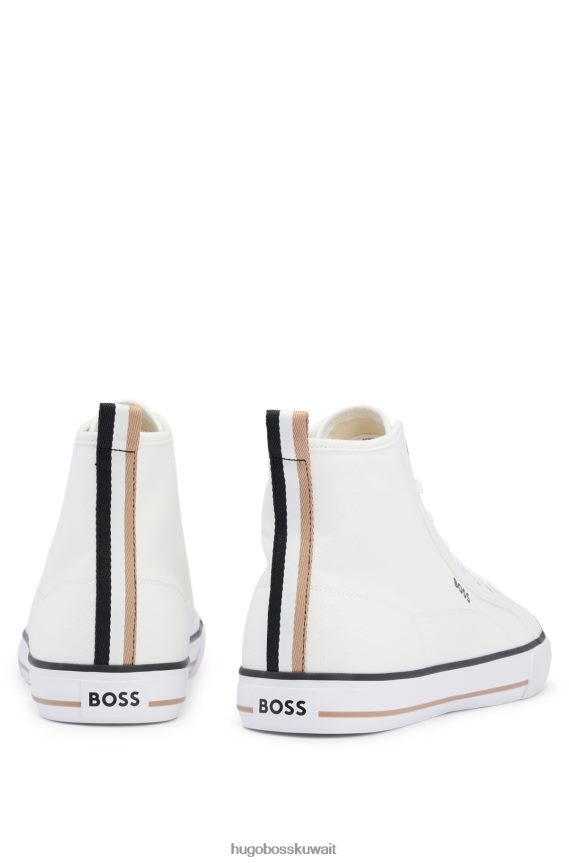 4TFNJN4969 أبيض Hugo Boss حذاء هوغو عالي الجودة من قماش القطن مع زخرفة مخططة باللون الأبيض