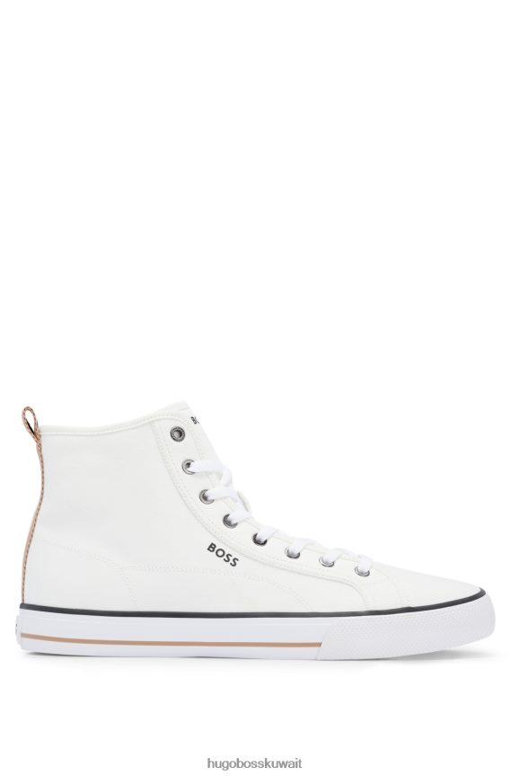 4TFNJN4969 أبيض Hugo Boss حذاء هوغو عالي الجودة من قماش القطن مع زخرفة مخططة باللون الأبيض