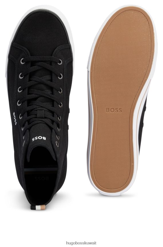 4TFNJN4970 أسود Hugo Boss قمم عالية من القماش القطني مع زخرفة شريطية مميزة باللون الأسود