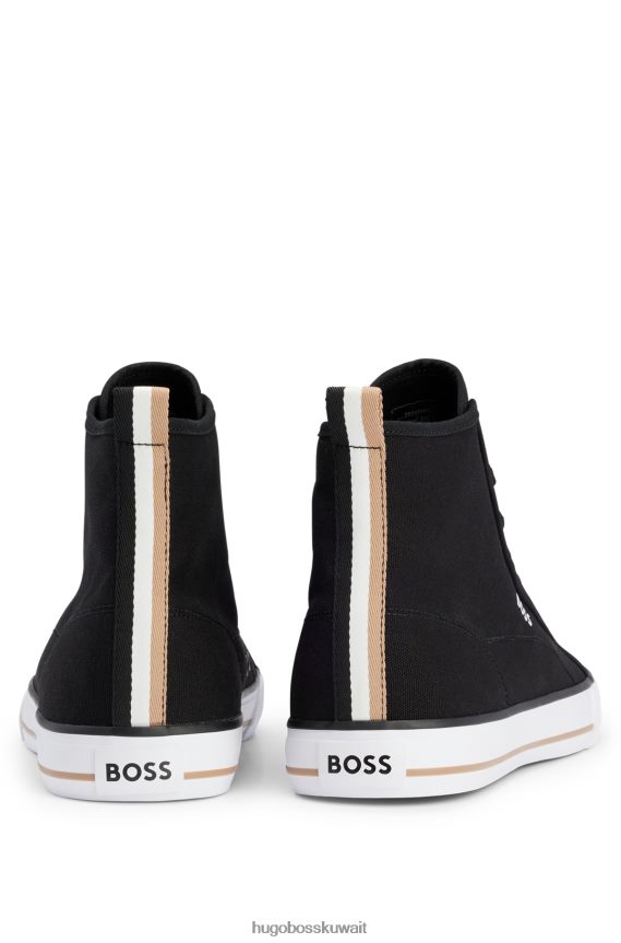 4TFNJN4970 أسود Hugo Boss قمم عالية من القماش القطني مع زخرفة شريطية مميزة باللون الأسود