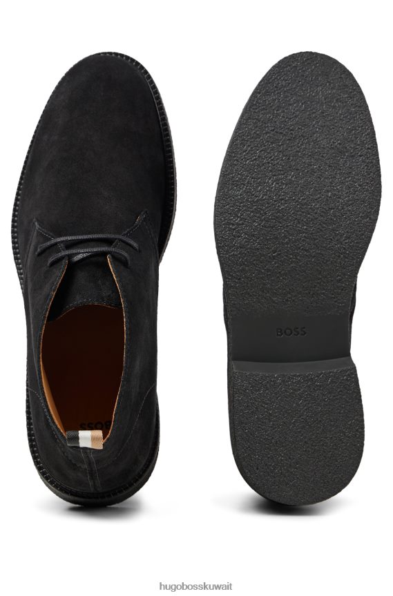4TFNJN4974 أسود Hugo Boss حذاء Hugo Desert باللون الأسود مصنوع من الجلد السويدي مع حلقة سحب مخططة مميزة