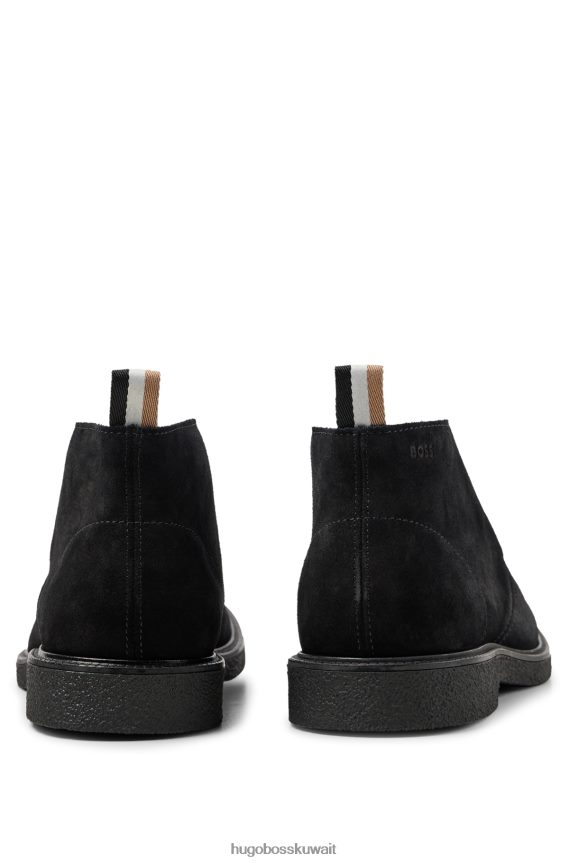 4TFNJN4974 أسود Hugo Boss حذاء Hugo Desert باللون الأسود مصنوع من الجلد السويدي مع حلقة سحب مخططة مميزة