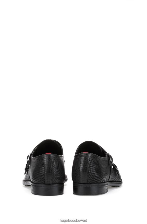 4TFNJN4975 أسود Hugo Boss حذاء هوغو دوبل مونك من الجلد المطبوع باللون الأسود