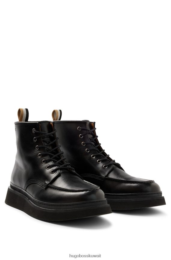 4TFNJN4977 أسود Hugo Boss حذاء نصف طويل بمقدمة مئزر من جلد هوغو الأسود