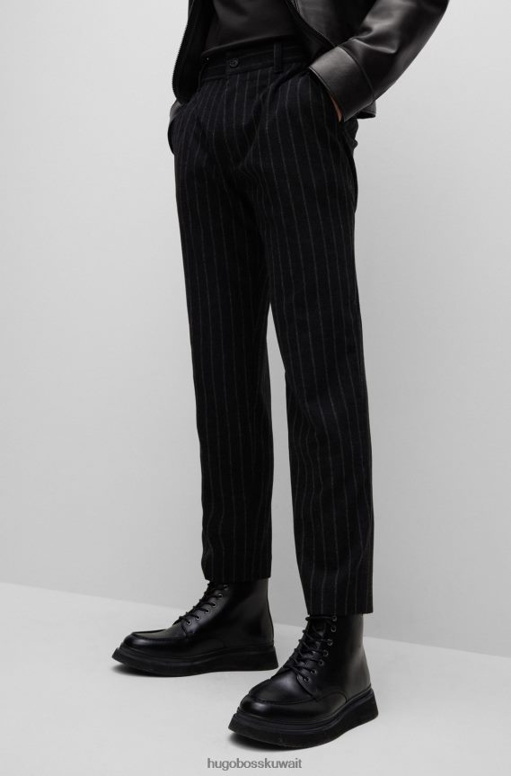 4TFNJN4977 أسود Hugo Boss حذاء نصف طويل بمقدمة مئزر من جلد هوغو الأسود