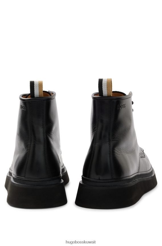4TFNJN4977 أسود Hugo Boss حذاء نصف طويل بمقدمة مئزر من جلد هوغو الأسود