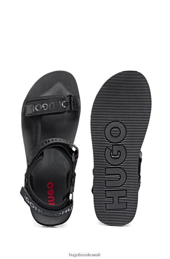 4TFNJN4978 أسود Hugo Boss صندل بشعار أسود مع إغلاق باللمس هوغو
