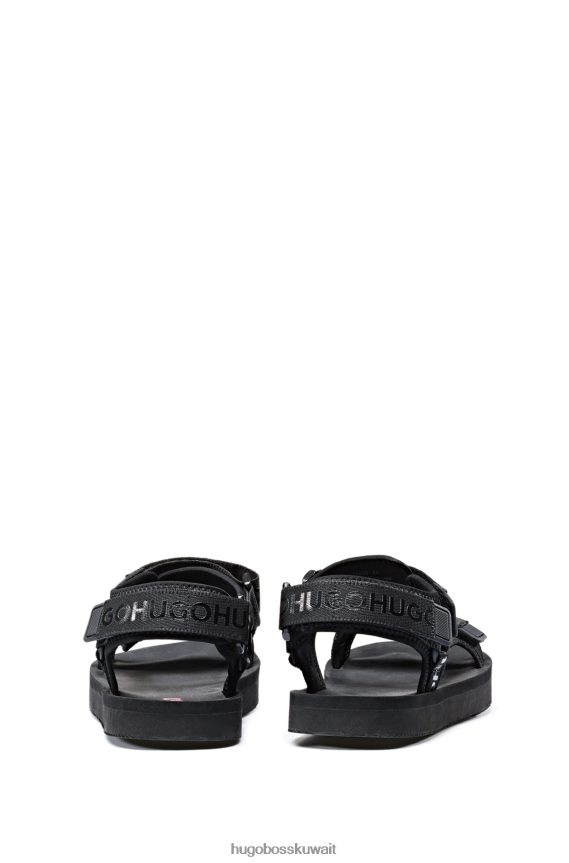 4TFNJN4978 أسود Hugo Boss صندل بشعار أسود مع إغلاق باللمس هوغو