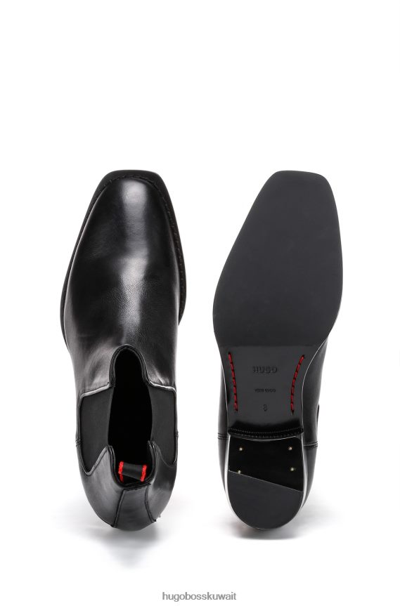 4TFNJN4979 أسود Hugo Boss حذاء تشيلسي من جلد نابا مع ألواح مطاطية باللون الأسود