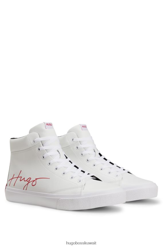 4TFNJN4982 أبيض Hugo Boss حذاء رياضي هوغو عالي الجودة مصنوع من الجلد مع شعار مكتوب بخط اليد باللون الأبيض