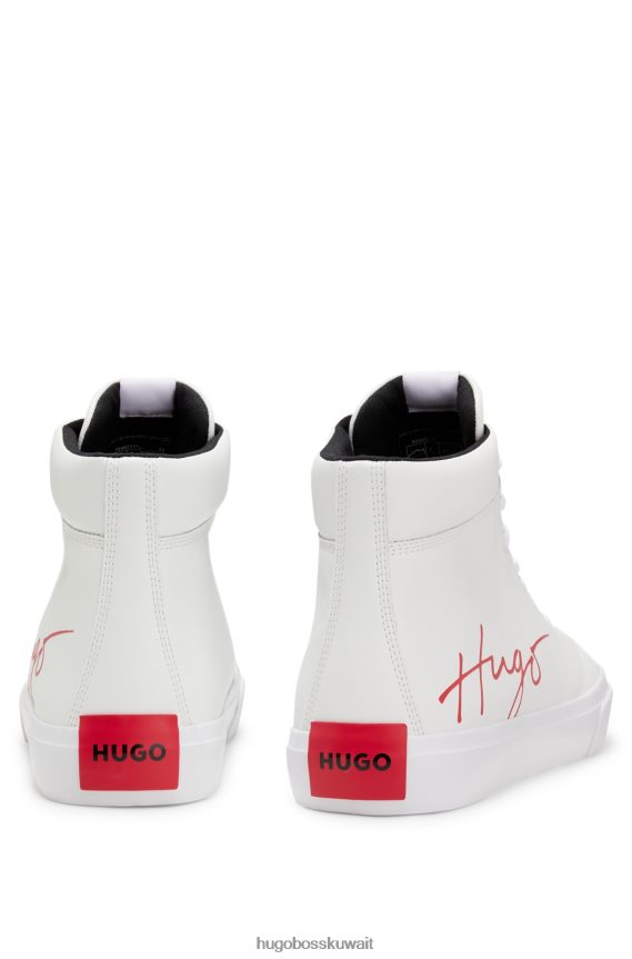 4TFNJN4982 أبيض Hugo Boss حذاء رياضي هوغو عالي الجودة مصنوع من الجلد مع شعار مكتوب بخط اليد باللون الأبيض