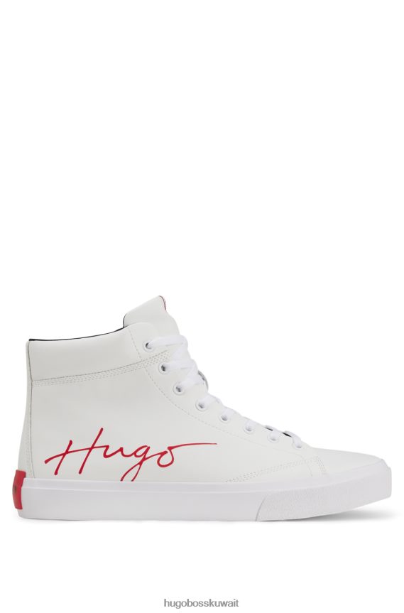 4TFNJN4982 أبيض Hugo Boss حذاء رياضي هوغو عالي الجودة مصنوع من الجلد مع شعار مكتوب بخط اليد باللون الأبيض