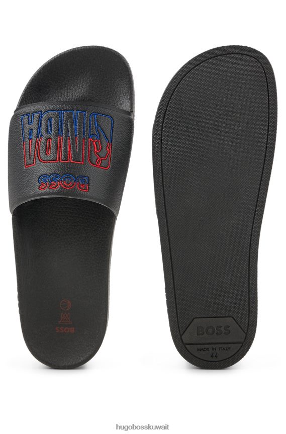 4TFNJN4986 أسود Hugo Boss شرائح سوداء إيطالية الصنع تحمل العلامة التجارية التعاونية Hugo