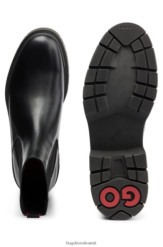 4TFNJN4988 أسود Hugo Boss حذاء تشيلسي من جلد هوغو باللون الأسود مع نعل خارجي مطاطي سميك
