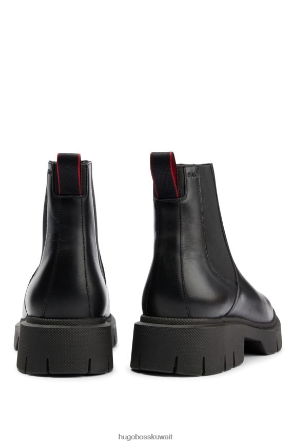 4TFNJN4988 أسود Hugo Boss حذاء تشيلسي من جلد هوغو باللون الأسود مع نعل خارجي مطاطي سميك