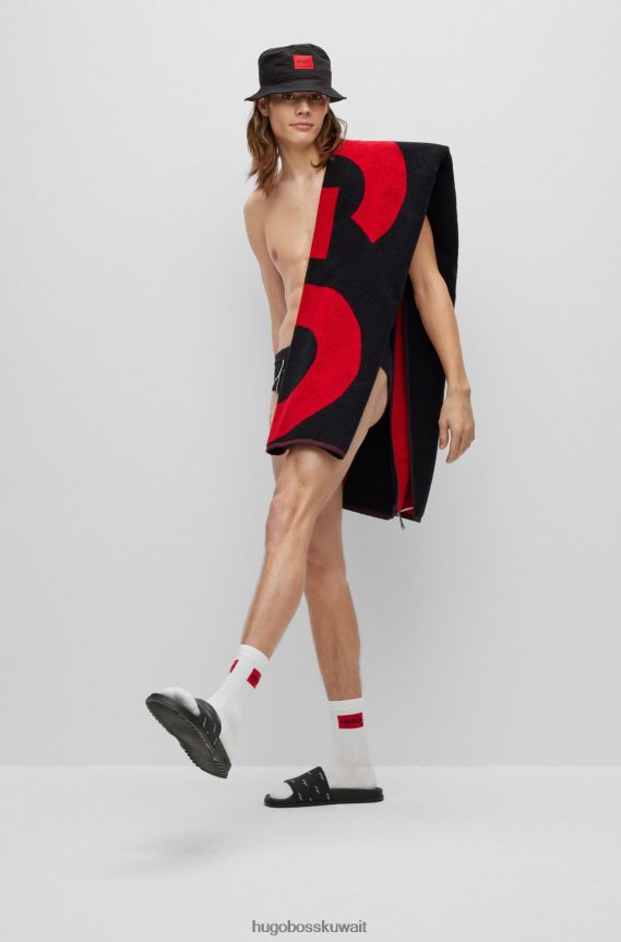 4TFNJN4989 أسود Hugo Boss شرائح هوغو السوداء مع الشعارات المكتوبة بخط اليد