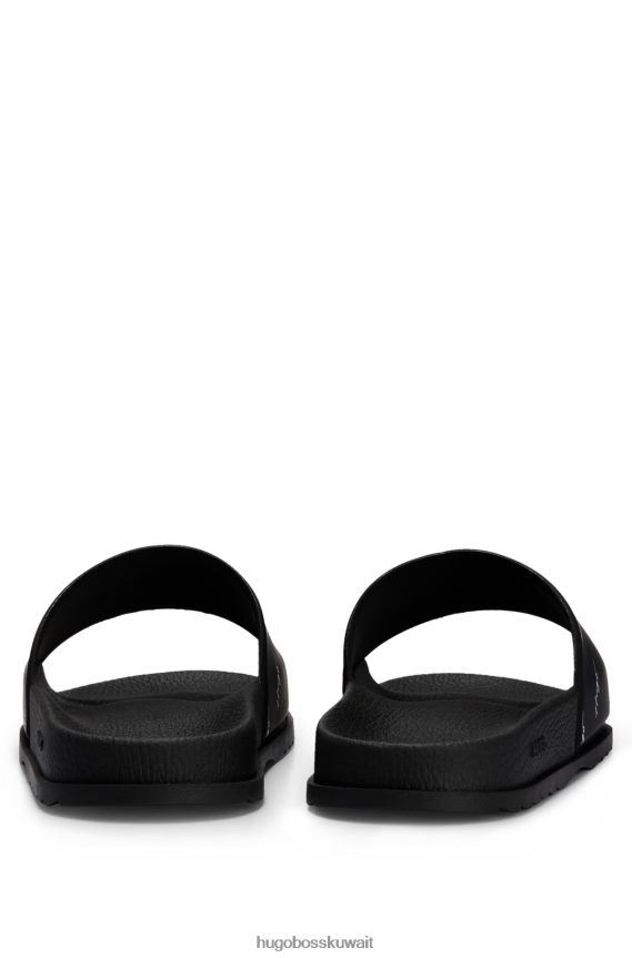 4TFNJN4989 أسود Hugo Boss شرائح هوغو السوداء مع الشعارات المكتوبة بخط اليد