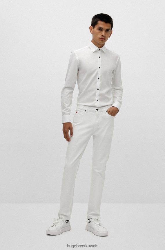 4TFNJN4990 أبيض Hugo Boss حذاء هوغو منخفض الرقبة مع ياقة مطبوعة بشعار أبيض