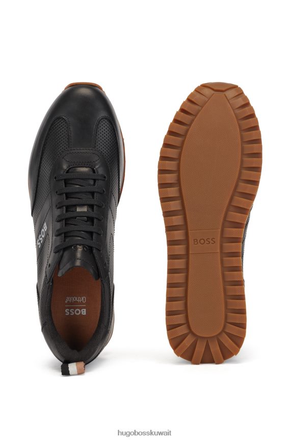 4TFNJN4991 أسود Hugo Boss حذاء رياضي منخفض من الجلد مع تفاصيل مثقبة باللون الأسود من هوغو