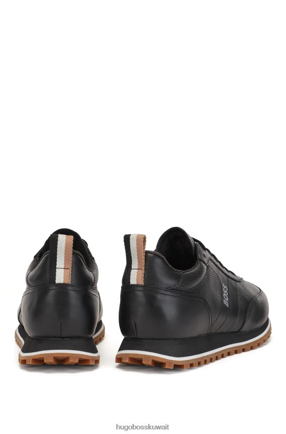 4TFNJN4991 أسود Hugo Boss حذاء رياضي منخفض من الجلد مع تفاصيل مثقبة باللون الأسود من هوغو