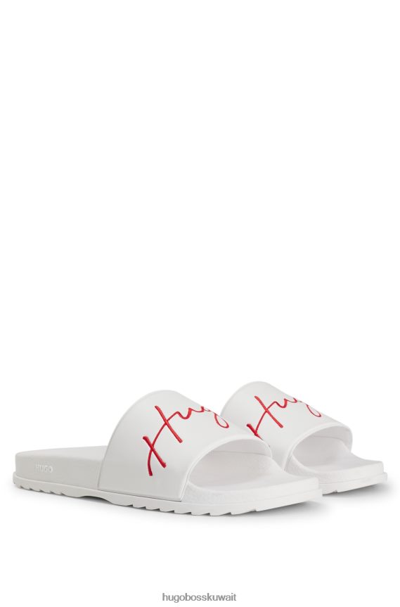 4TFNJN4993 أبيض Hugo Boss شرائح الشعار مع وسادة قدم محيطية باللون الأبيض