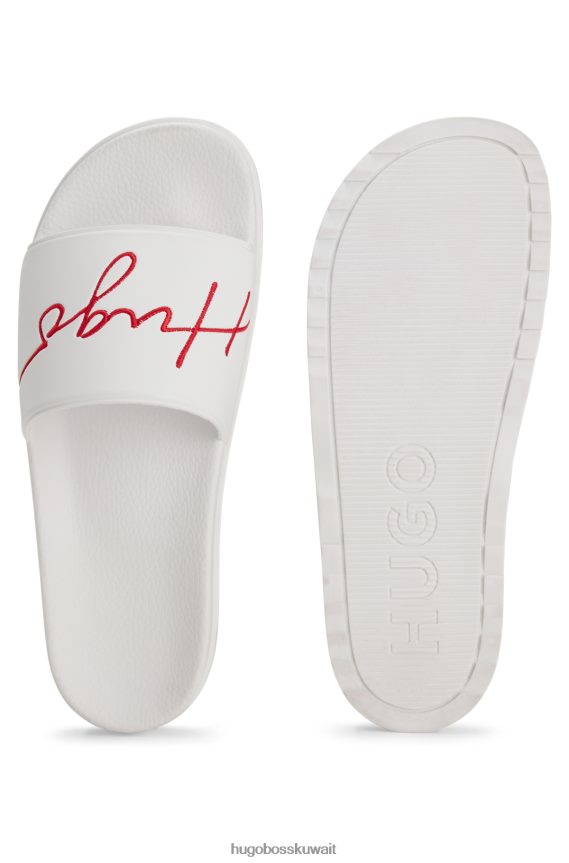 4TFNJN4993 أبيض Hugo Boss شرائح الشعار مع وسادة قدم محيطية باللون الأبيض
