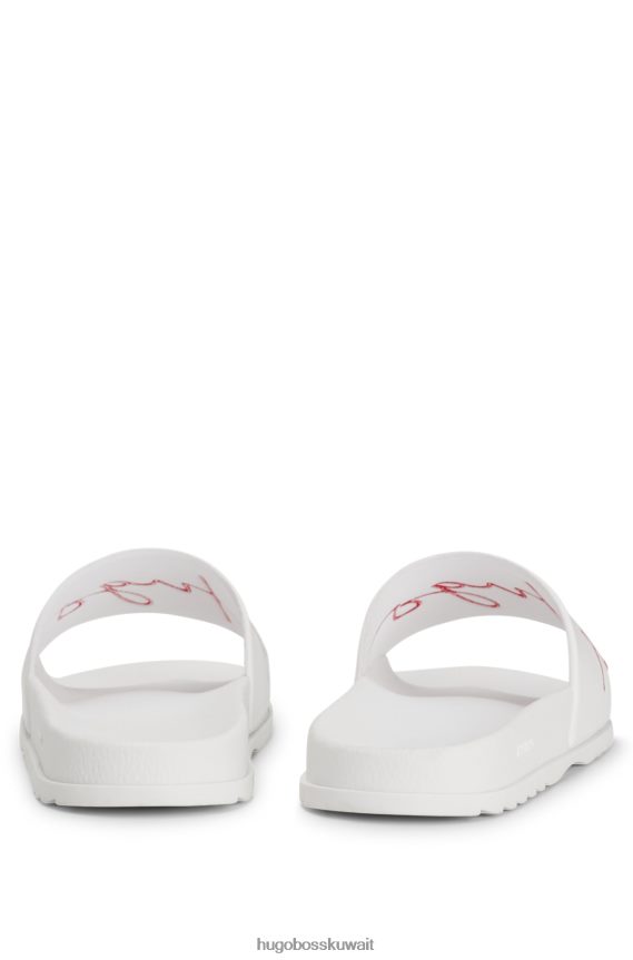 4TFNJN4993 أبيض Hugo Boss شرائح الشعار مع وسادة قدم محيطية باللون الأبيض