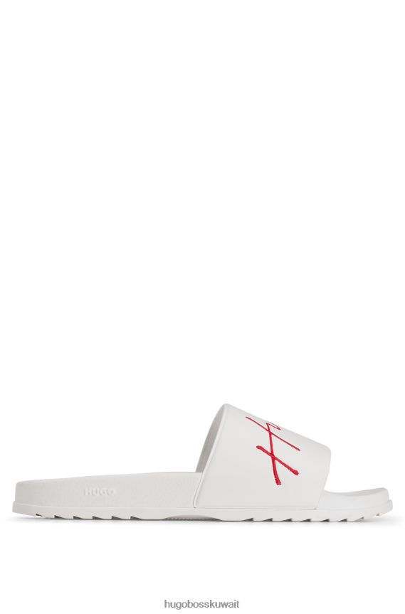 4TFNJN4993 أبيض Hugo Boss شرائح الشعار مع وسادة قدم محيطية باللون الأبيض